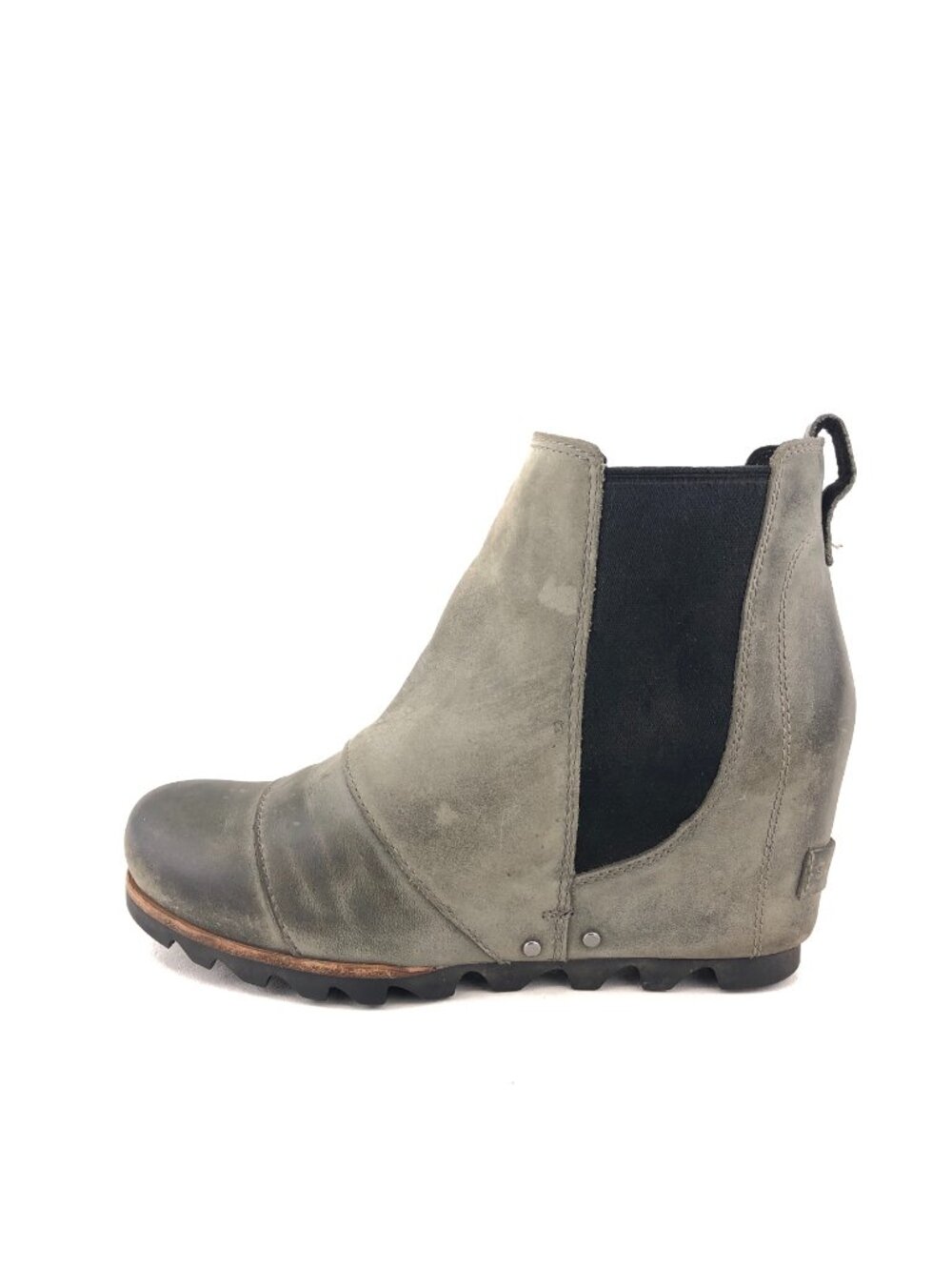 Sorel Lea Wedge Gray Leather Ankle Boots 6.5